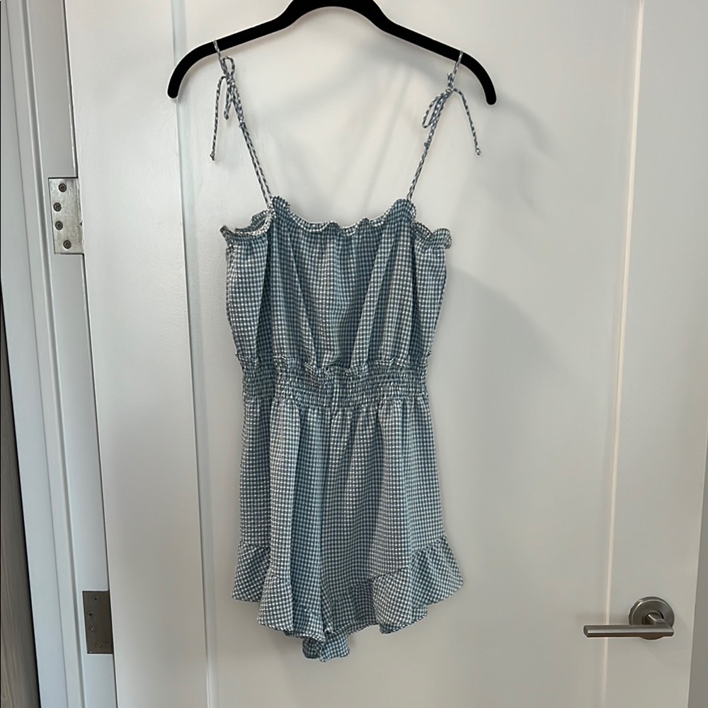 Zara Blue Gingham Ruffle Romper